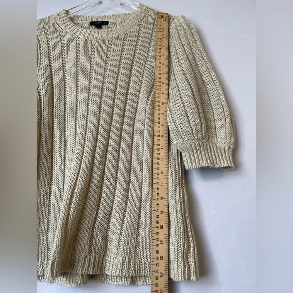 J.Crew Linen Ribbed Short Puff Sleeve Knit Sweater Top L